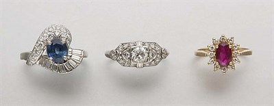 Lot 2530 - Two Colored Stone and Diamond Rings and Diamond Ring