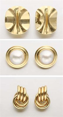 Lot 2533 - Three Pairs of Gold Earrings