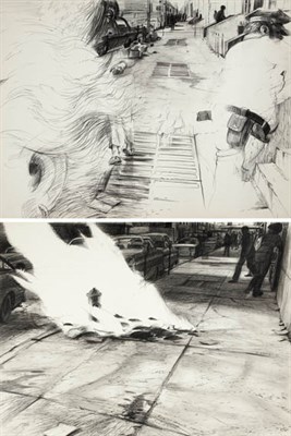 Lot 1092 - Robert Bermelin American, b. 1933 Street with...