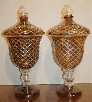 Lot 589 - Pair of Georgian Style Crystal Covered Urns...