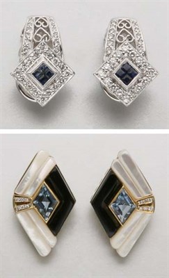 Lot 2454 - Two Pairs of Gem-Set Earclips