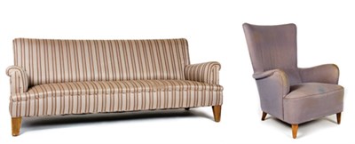 Lot 3146 - Scandinavian Upholstered Wood Sofa and Chair...