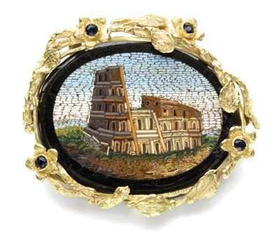 Lot 2253 - Gold, Sapphire and Micromosaic Pendant-Brooch