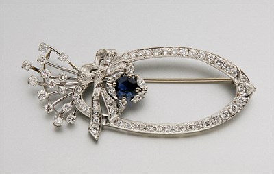 Lot 2394 - Diamond and Sapphire Bow Brooch
