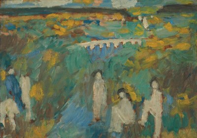 Lot 23 - Jan Muller American, 1922-1958 Figures at an...