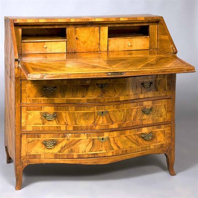 Lot 255 - Northern Italian Rococo Walnut Slant Front...