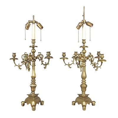 Lot 198 - Pair of Italian Baroque Style Brass Six-Light...