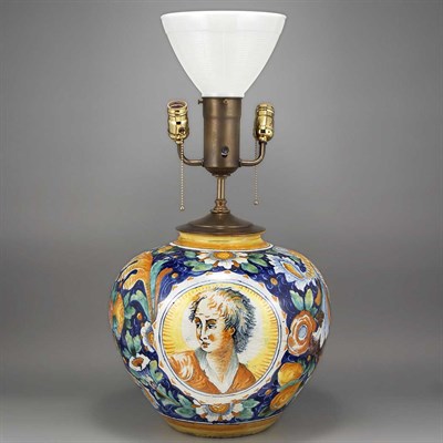 Lot 230 - Italian Maiolica Faience Jar Mounted as a lamp,...