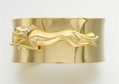 Lot 2349 - Gold and Diamond Panther Cuff Bangle