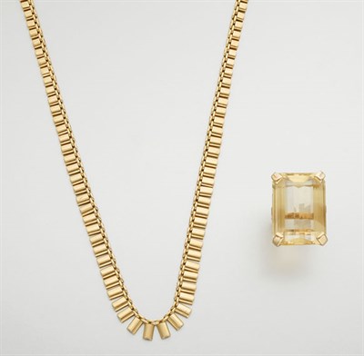 Lot 2360 - Gold Fringe Necklace and Citrine Ring