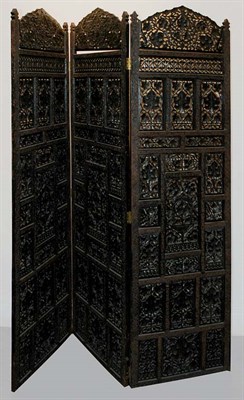 Lot 191 - Asian Style Carved Hardwood Three-Panel Screen...