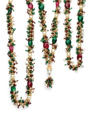 Lot 193 - Group of Three Gripoix for Chanel Faux Ruby, Emerald and Pearl Necklaces