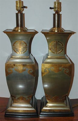 Lot 270 - Pair of Asian Style Patinated Metal Lamps...