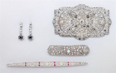 Lot 2323 - Three Diamond Brooches and a Pair of Earrings