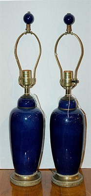 Lot 339 - Pair of Asian Style Cobalt Vasiform Lamps...