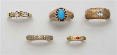 Lot 2531 - Five Antique Gold, Diamond and Gem-Set Rings