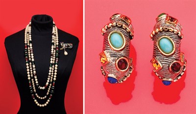 Lot 175 - Kenneth Jay Lane Jeweled Panther Demi-Parure and Three Sautoirs