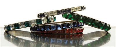 Lot 35 - Group of Five Art Deco Paste Set Sterling  Bangles