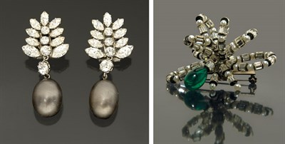 Lot 186 - Rhinestone and Faux Emerald Bow Brooch