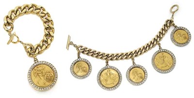 Lot 112 - Two Nettie Rosenstein Theatrical Coin Charm Bracelets
