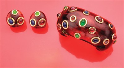 Lot 161 - Kenneth Jay Lane Faux Tortoise Cuff and Earrings
