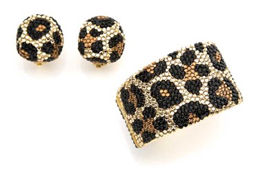 Lot 180 - Kenneth Jay Lane Leopard Cuff and Pair of Earrings