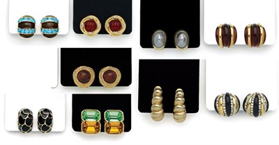 Lot 179 - Lucite Earring Caddy and Nine Pairs of Kenneth Jay Lane Earrings