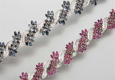 Lot 2583 - Ruby and Diamond Bracelet and Sapphire and Diamond Bracelet