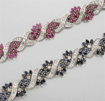 Lot 2489 - Ruby and Diamond Bracelet and Sapphire and Diamond Bracelet