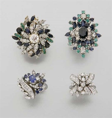 Lot 2388 - Group of Four Diamond and Gem-Set Cluster Rings