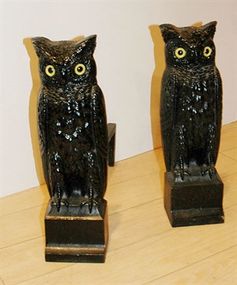 Lot 623 - Pair of Black Painted Iron Owl-Form Andirons