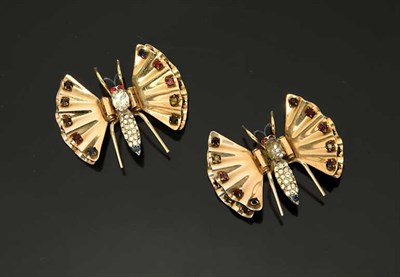 Lot 61 - Pair of Retro 12Kt. Gold Butterfly Pinch Clips