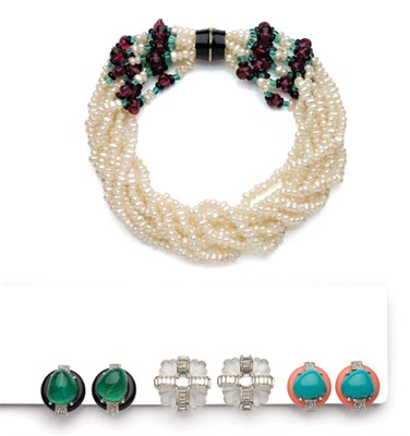 Lot 129 - Three Pairs of Kenneth Jay Lane Art Deco Revival Earclips