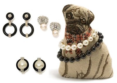 Lot 134 - Two Pairs of Kenneth Jay Lane Art Deco Revival Earrings