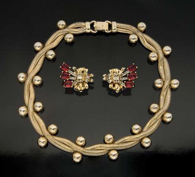 Lot 71 - Retro Choker and Pair of Gem Set Earclips