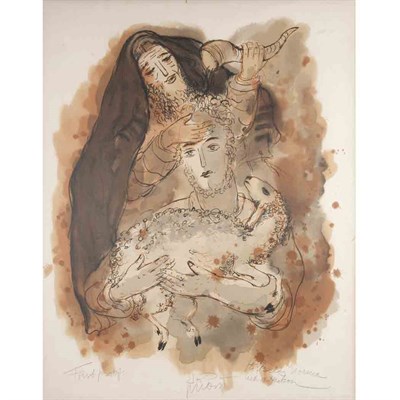 Lot 80 - Reuven Rubin [TWO FIGURES AND A LAMB] Color...