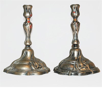 Lot 263 - Pair of German Rococo Silver Candlesticks...