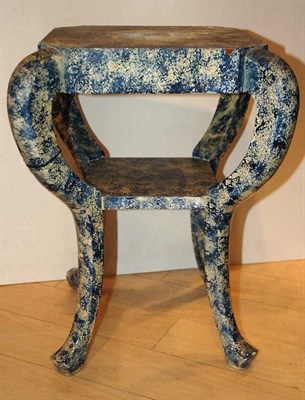 Lot 1264 - Blue Sponge Painted Two-Tier Table Height 19...