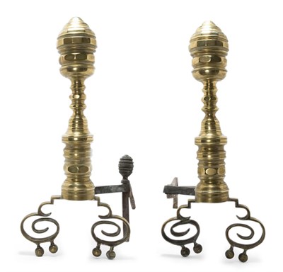 Lot 2245 - Pair of Victorian Brass Knopped Andirons...