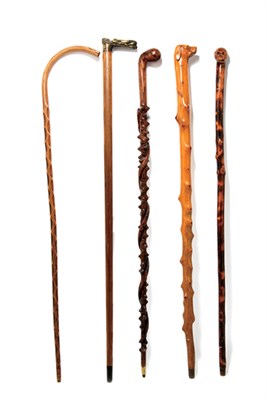 Lot 2234 - Group of Four Folk Art Wood Canes Including...