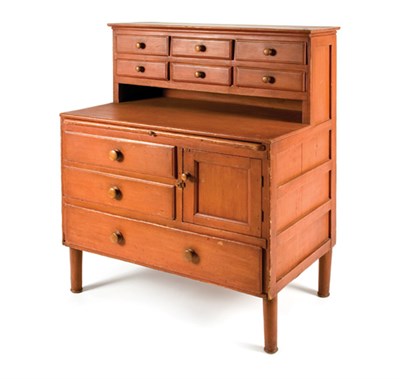 Lot 2223 - Shaker Salmon Red Painted Pine Sewing...