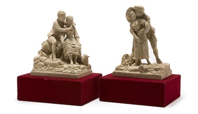 Lot 3187 - Three Bisque Porcelain Figural Groups...