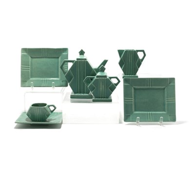 Lot 3332 - Art Deco Green Pottery Tea Service