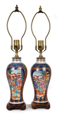 Lot 2145 - Pair of Chinese Export Blue and White Enamel...