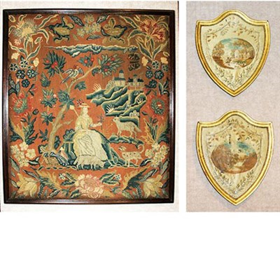 Lot 233 - Pair of Framed George III Needlework and Silk...