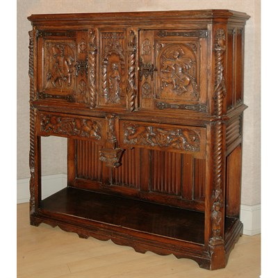 Lot 1384 - Gothic Revival Carved Oak Side Cabinet The...