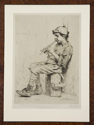 Lot 2103 - John George Brown [BOY PLAYING FLUTE] Etching,...