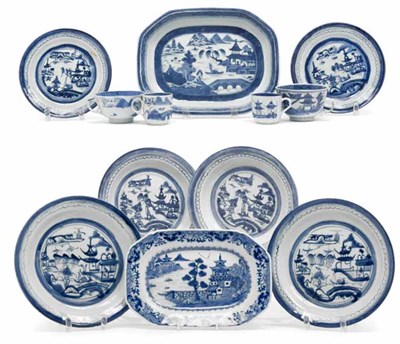 Lot 2273 - Canton Blue and White Porcleain Assembled...