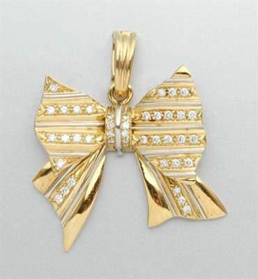 Lot 2263 - Gold and Diamond Bow Pendant