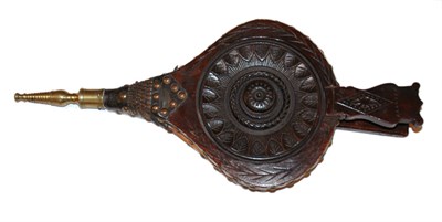 Lot 2144 - Carved Wood and Brass Fireplace Bellows 19th...